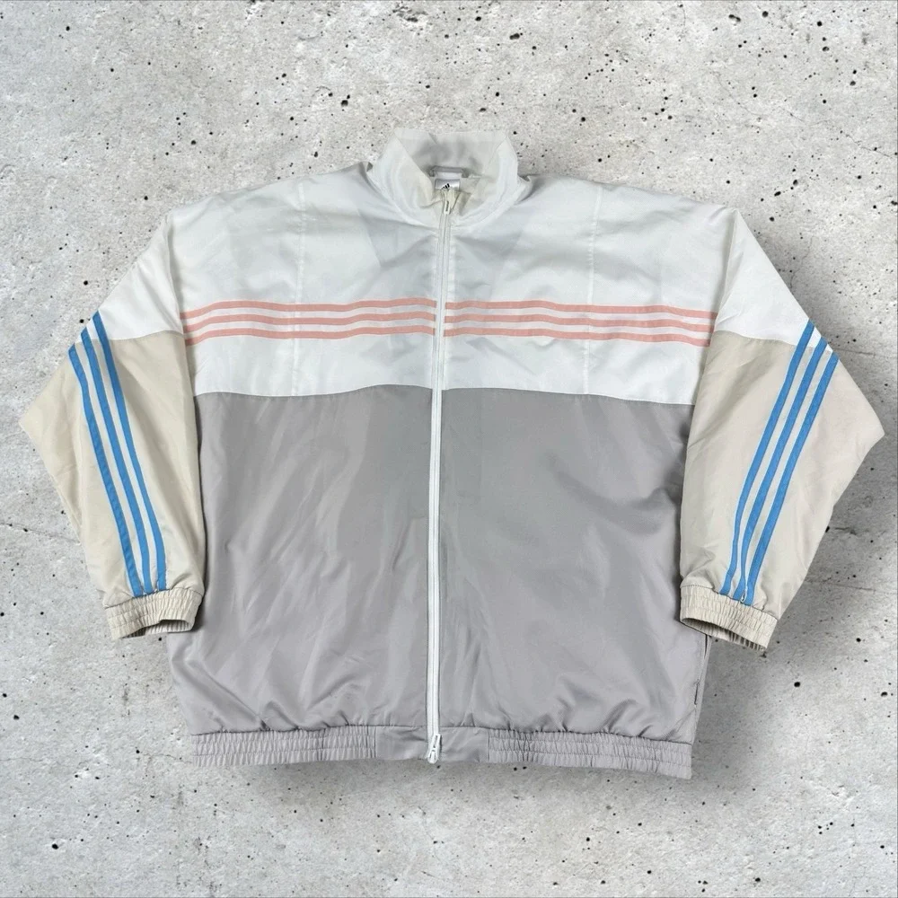 Adidas‎ KITH Track Windbreaker Jacket Size L Oversized White Three Stipe Pastel